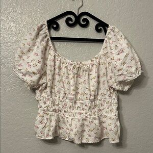 Celebrity Pink Smocked Peplum Floral Blouse - White with Pink Floral XXL